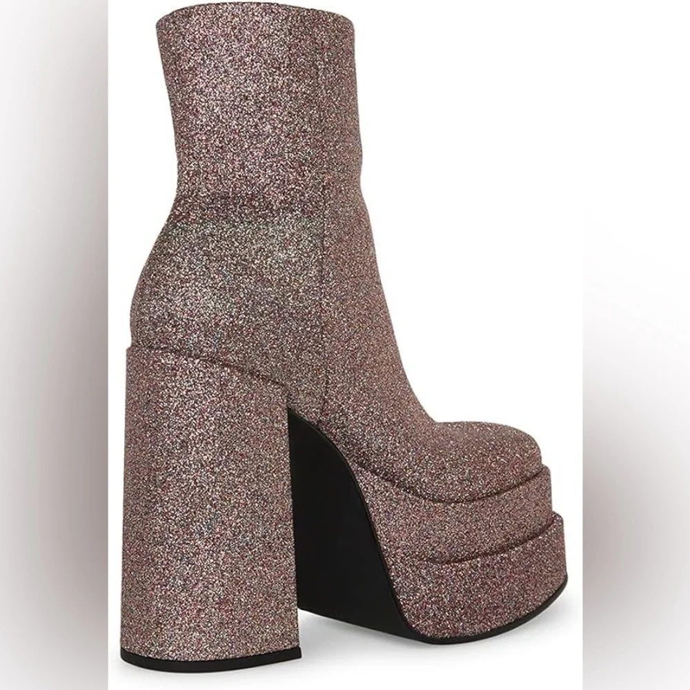 Steve Madden Corsa Glitter Double Platform Heavy 5” Heel  Ankle Boots Size:  7.5